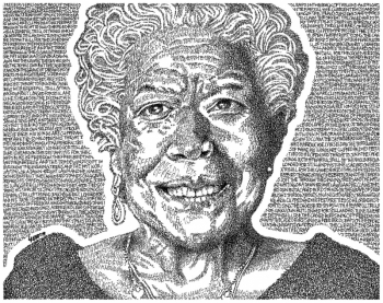 Maya Angelou - "The Caged Bird"  - Lyric Portrait Word Art Drawing